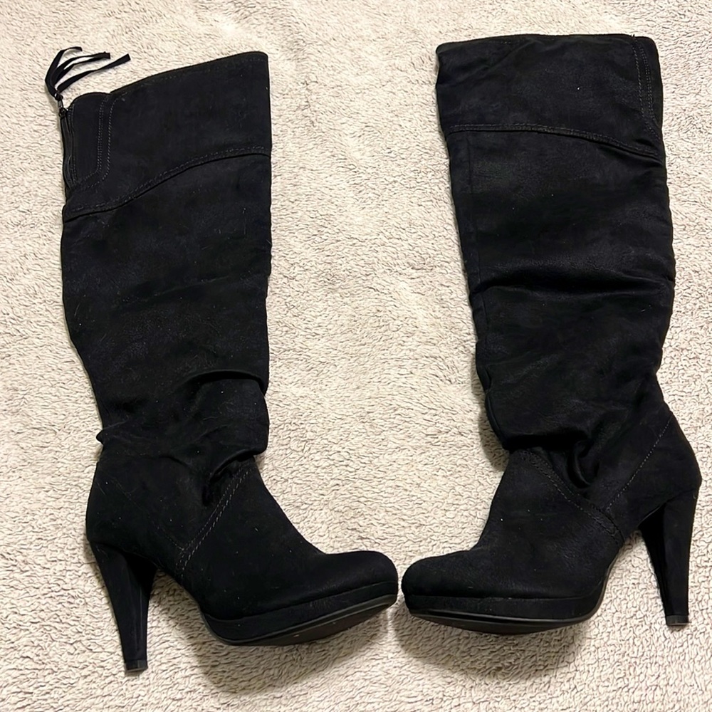 Knee high faux suede high heel boots